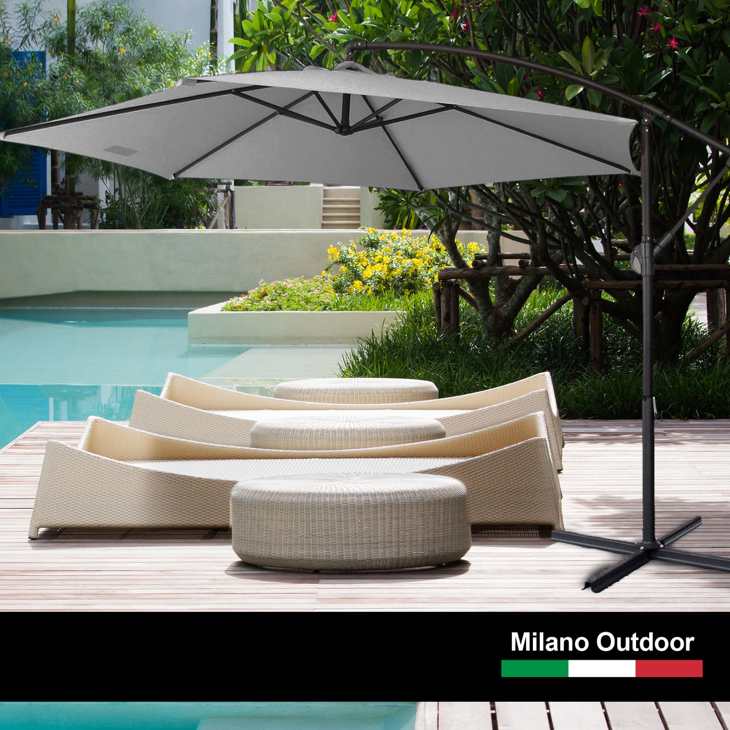 Milano 3M Outdoor Umbrella Cantilever With Protective Cover Patio Garden Shade - Grey-Furniture &gt; Outdoor &gt; Outdoor Furniture Accessories-PEROZ Accessories