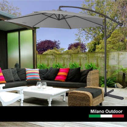 Milano 3M Outdoor Umbrella Cantilever With Protective Cover Patio Garden Shade - Grey-Furniture &gt; Outdoor &gt; Outdoor Furniture Accessories-PEROZ Accessories
