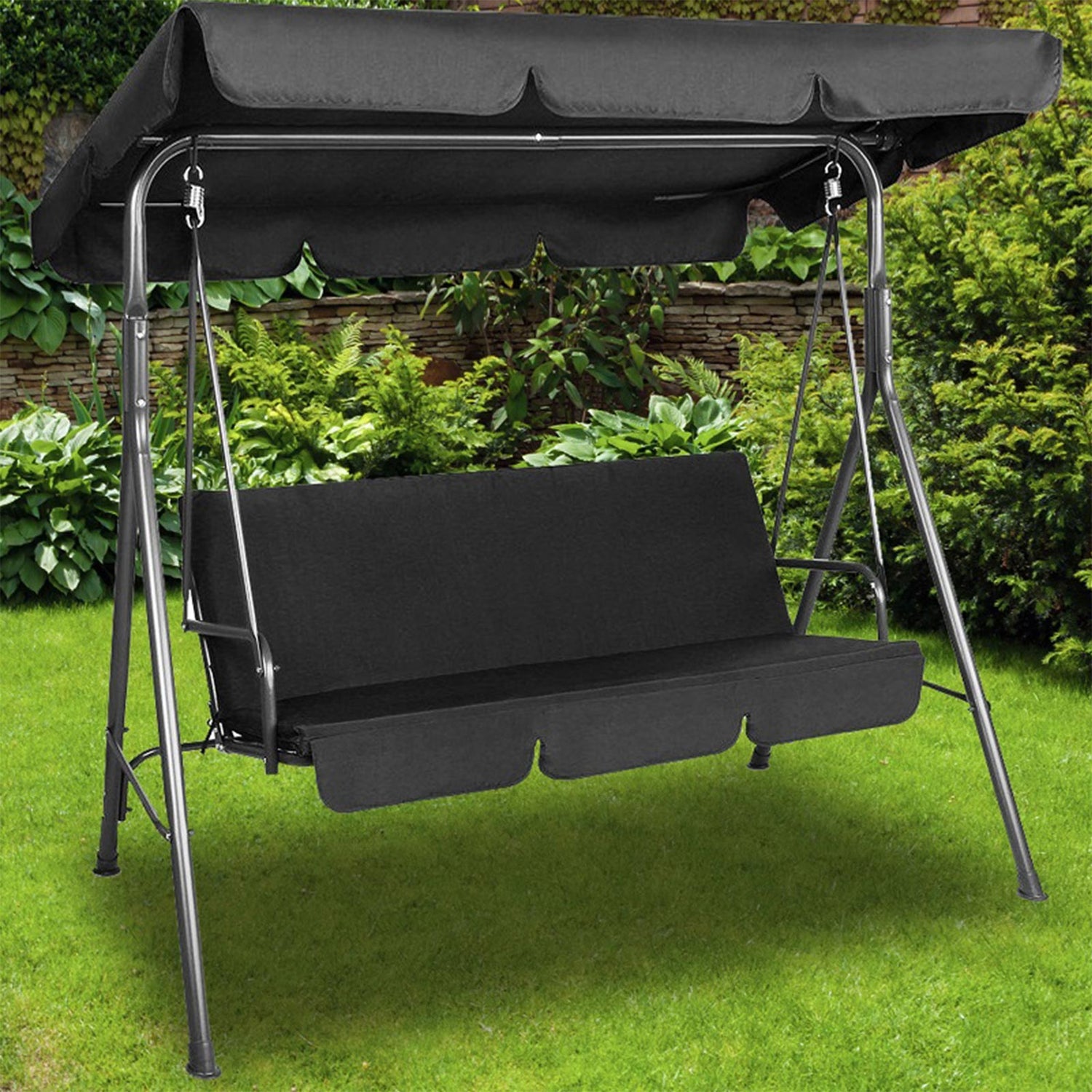 Milano Outdoor Swing Bench Seat Chair Canopy Furniture 3 Seater Garden Hammock - Black-Furniture &gt; Outdoor &gt; Outdoor Chairs-PEROZ Accessories
