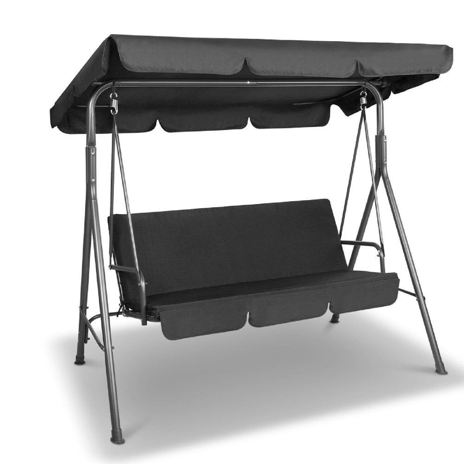 Milano Outdoor Swing Bench Seat Chair Canopy Furniture 3 Seater Garden Hammock - Black-Furniture &gt; Outdoor &gt; Outdoor Chairs-PEROZ Accessories