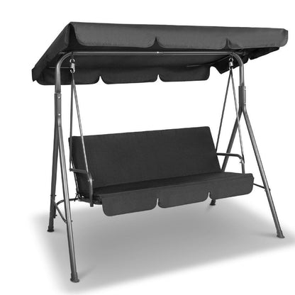 Milano Outdoor Swing Bench Seat Chair Canopy Furniture 3 Seater Garden Hammock - Black-Furniture &gt; Outdoor &gt; Outdoor Chairs-PEROZ Accessories