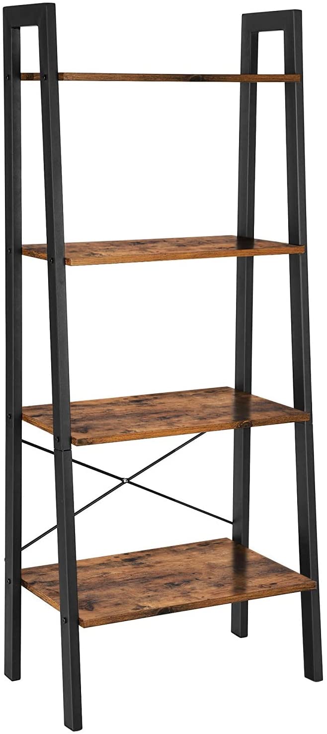 Rustic brown and black steel Metal Frame 4 Tier bookshelf-Bookcases &amp; Shelves-PEROZ Accessories