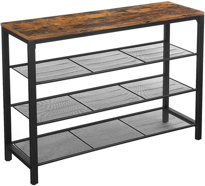 Shoe Rack with 3 Mesh Shelves Rustic Brown and Black-Shoe Storage Cabinets-PEROZ Accessories