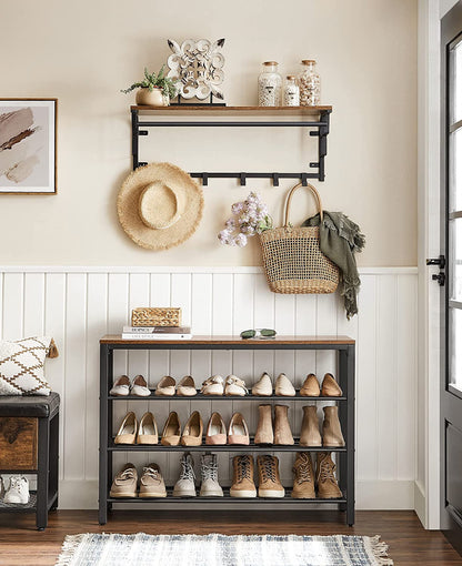 Shoe Rack with 3 Mesh Shelves Rustic Brown and Black-Shoe Storage Cabinets-PEROZ Accessories