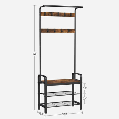 Vintage Coat Rack Shoe Bench, Wood Look Accent Furniture and Metal Frame-Furniture &gt; Living Room &gt; Coat Racks-PEROZ Accessories