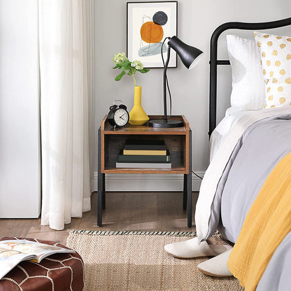 Vintage Nightstand Stackable End Table Wood Look Accent Furniture Metal Frame-Bedside Tables-PEROZ Accessories