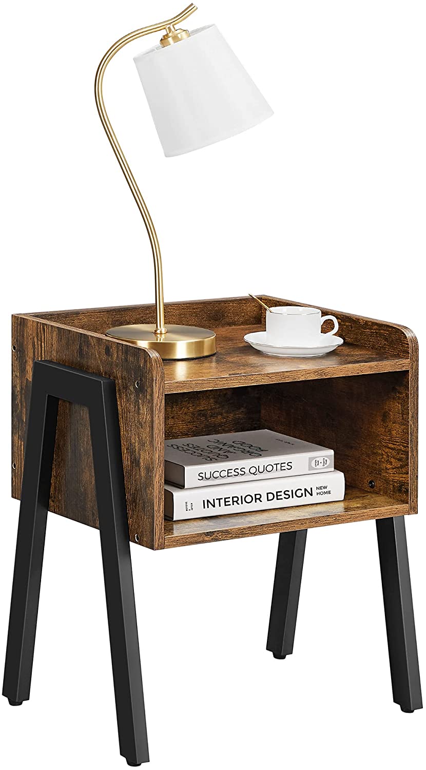 Vintage Nightstand Stackable End Table Wood Look Accent Furniture Metal Frame-Bedside Tables-PEROZ Accessories