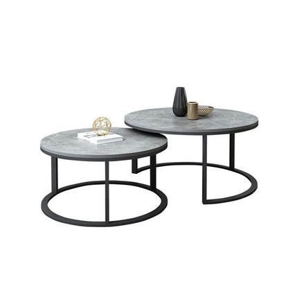 Set of 2 Grey Marble Nesting Coffee Tables 60/80cm-Furniture > Living Room > Coffee Tables-PEROZ Accessories