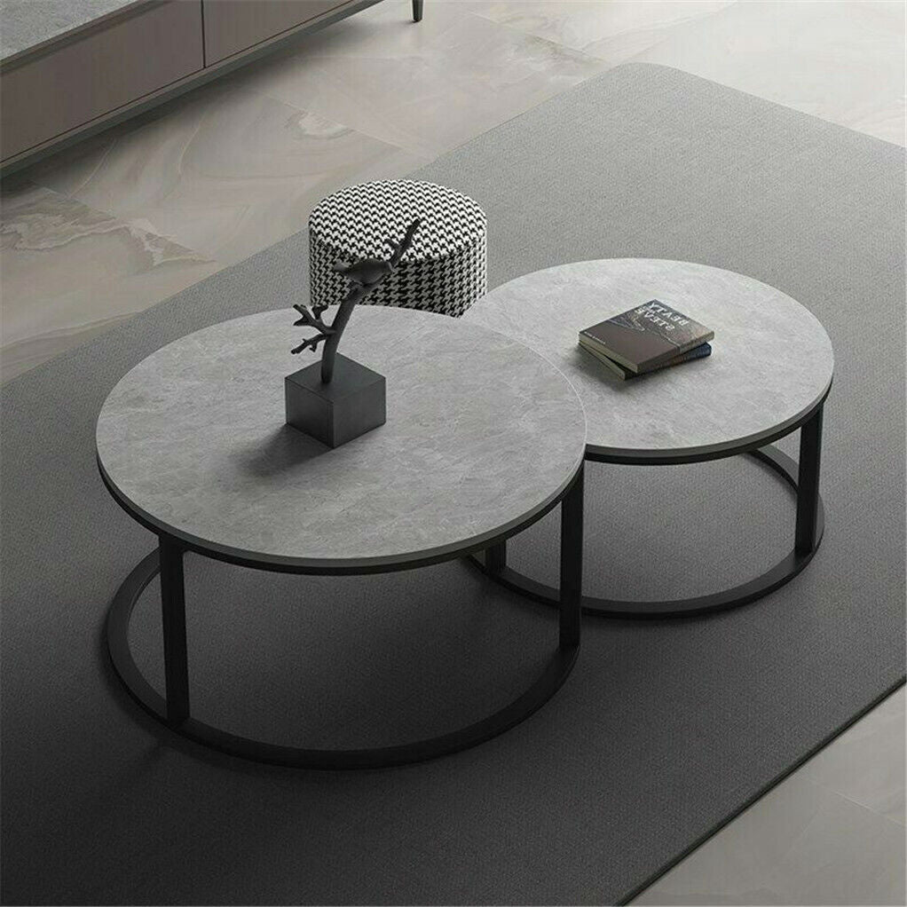 Set of 2 Grey Marble Nesting Coffee Tables 60/80cm-Furniture > Living Room > Coffee Tables-PEROZ Accessories