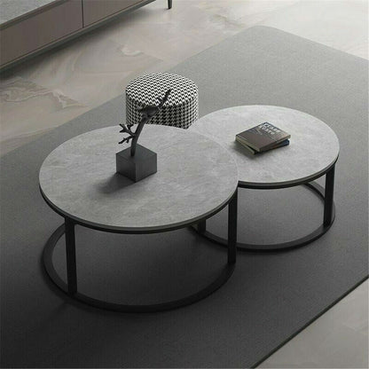 Set of 2 Grey Marble Nesting Coffee Tables 60/80cm-Furniture > Living Room > Coffee Tables-PEROZ Accessories