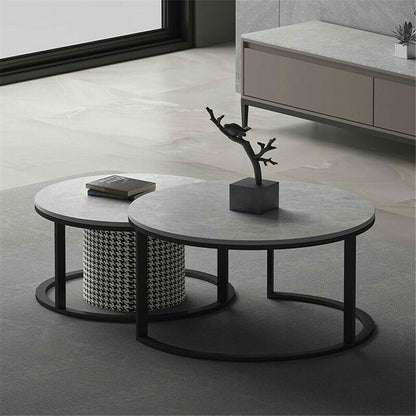 Set of 2 Grey Marble Nesting Coffee Tables 60/80cm-Furniture > Living Room > Coffee Tables-PEROZ Accessories