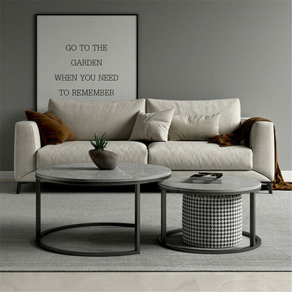 Set of 2 Grey Marble Nesting Coffee Tables 60/80cm-Furniture > Living Room > Coffee Tables-PEROZ Accessories