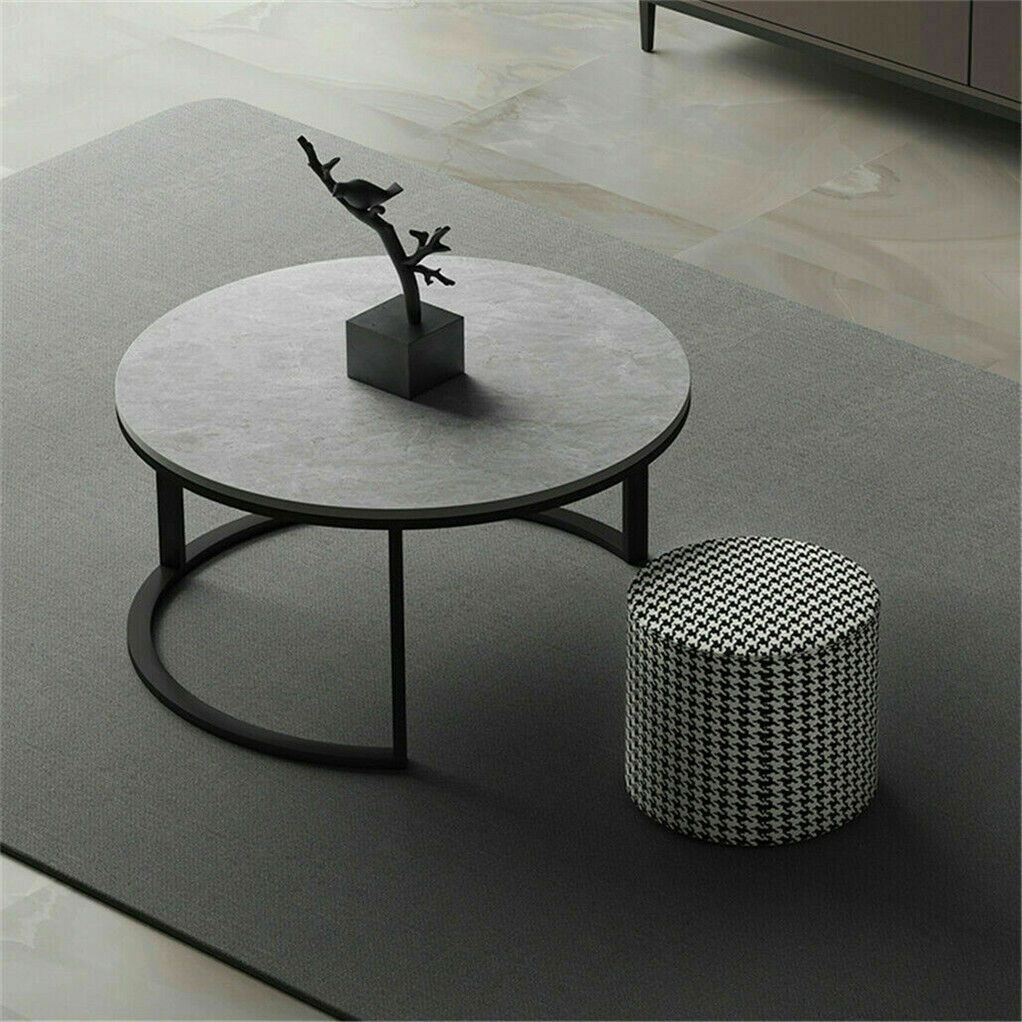 Set of 2 Grey Marble Nesting Coffee Tables 60/80cm-Furniture > Living Room > Coffee Tables-PEROZ Accessories
