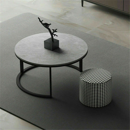 Set of 2 Grey Marble Nesting Coffee Tables 60/80cm-Furniture > Living Room > Coffee Tables-PEROZ Accessories
