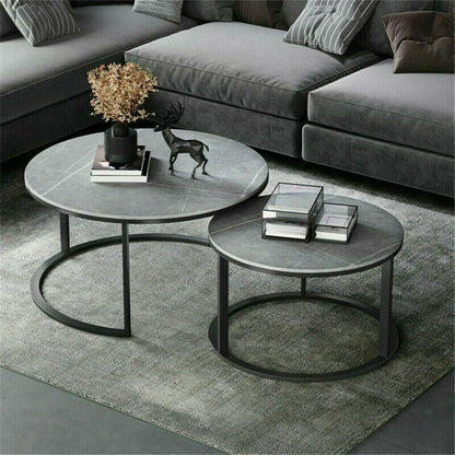 Set of 2 Grey Marble Nesting Coffee Tables 60/80cm-Furniture > Living Room > Coffee Tables-PEROZ Accessories