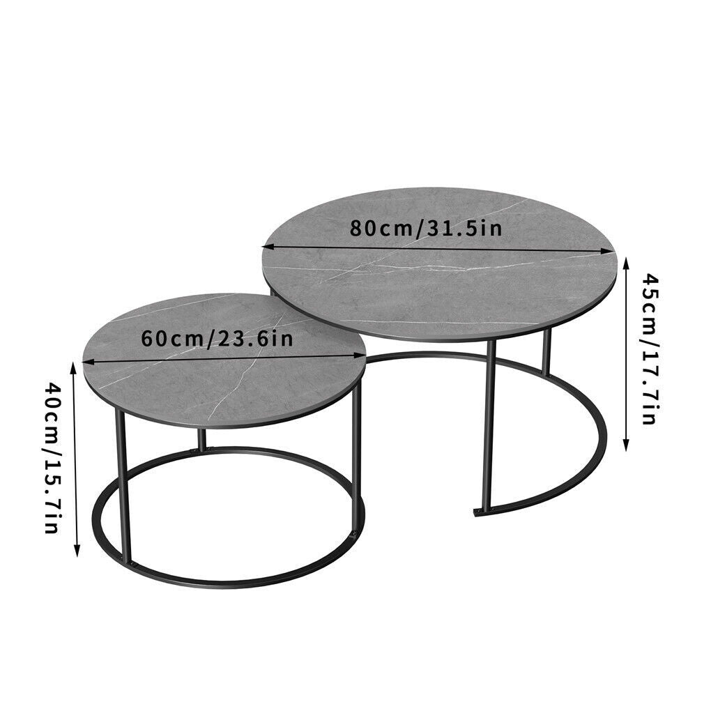 Set of 2 Grey Marble Nesting Coffee Tables 60/80cm-Furniture > Living Room > Coffee Tables-PEROZ Accessories