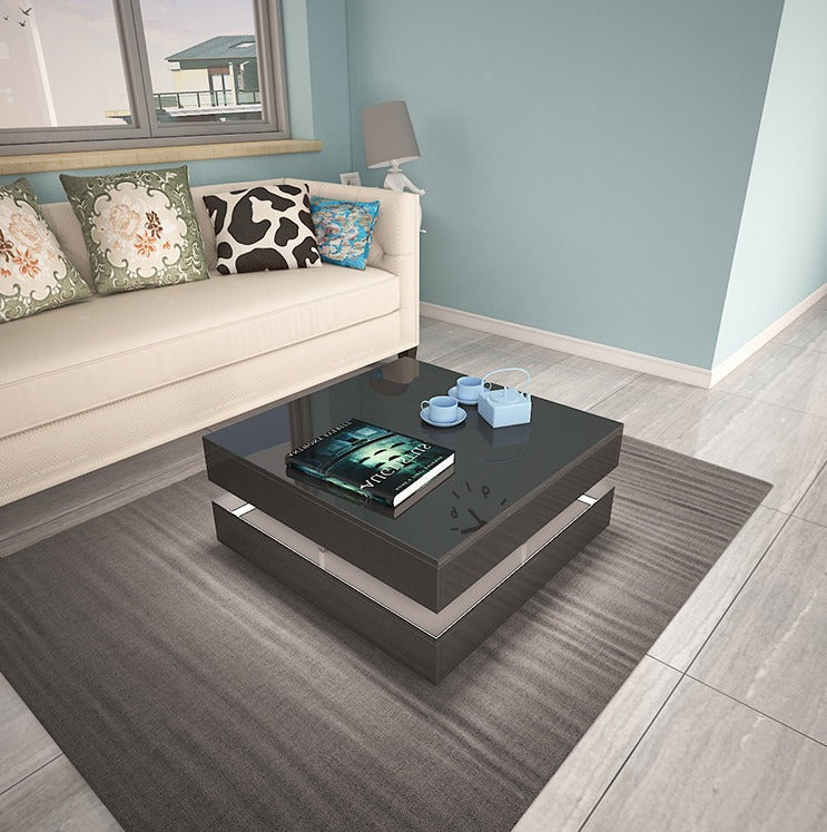 Modern Large High Gloss Coffee Table With LED Lights Black-Furniture > Living Room > Coffee Tables-PEROZ Accessories
