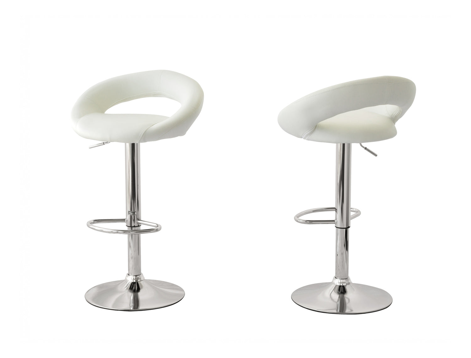 2 Curve Leather Barstools (White) w/ Adjustable Height, 78-99cm-Furniture &gt; Bar Stools &amp; Chairs &gt; Table &amp; Bar Stools-PEROZ Accessories