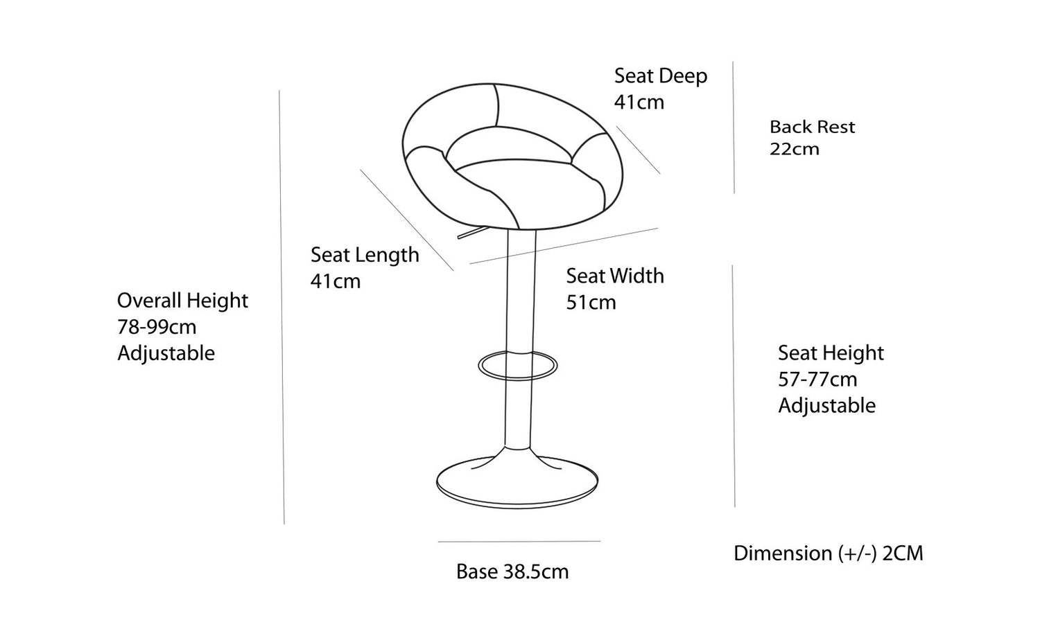 2 Curve Leather Barstools (White) w/ Adjustable Height, 78-99cm-Furniture &gt; Bar Stools &amp; Chairs &gt; Table &amp; Bar Stools-PEROZ Accessories