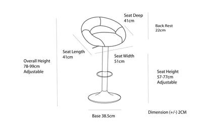 2 Curve Leather Barstools (White) w/ Adjustable Height, 78-99cm-Furniture &gt; Bar Stools &amp; Chairs &gt; Table &amp; Bar Stools-PEROZ Accessories