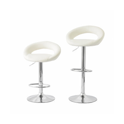 2 Curve Leather Barstools (White) w/ Adjustable Height, 78-99cm-Furniture &gt; Bar Stools &amp; Chairs &gt; Table &amp; Bar Stools-PEROZ Accessories