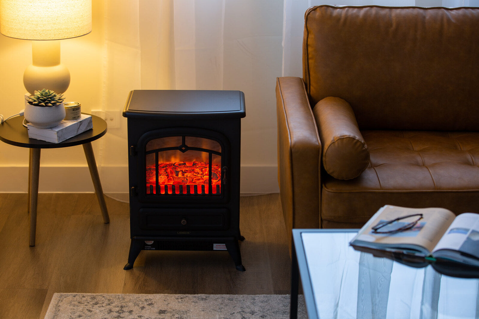 Electric Fireplace Heater w/ Real Flame Effect &amp; 2 Heat Settings-Heaters-PEROZ Accessories