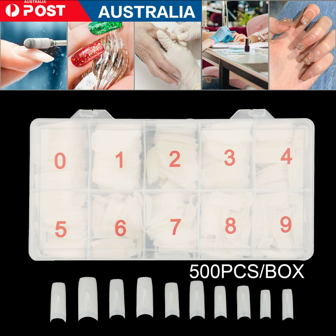 500Pcs Fake French Nail Tips White Clear Stiletto False Gel Pointy Art Acrylic-Health &amp; Beauty &gt; Makeup &gt; Nail Care-PEROZ Accessories