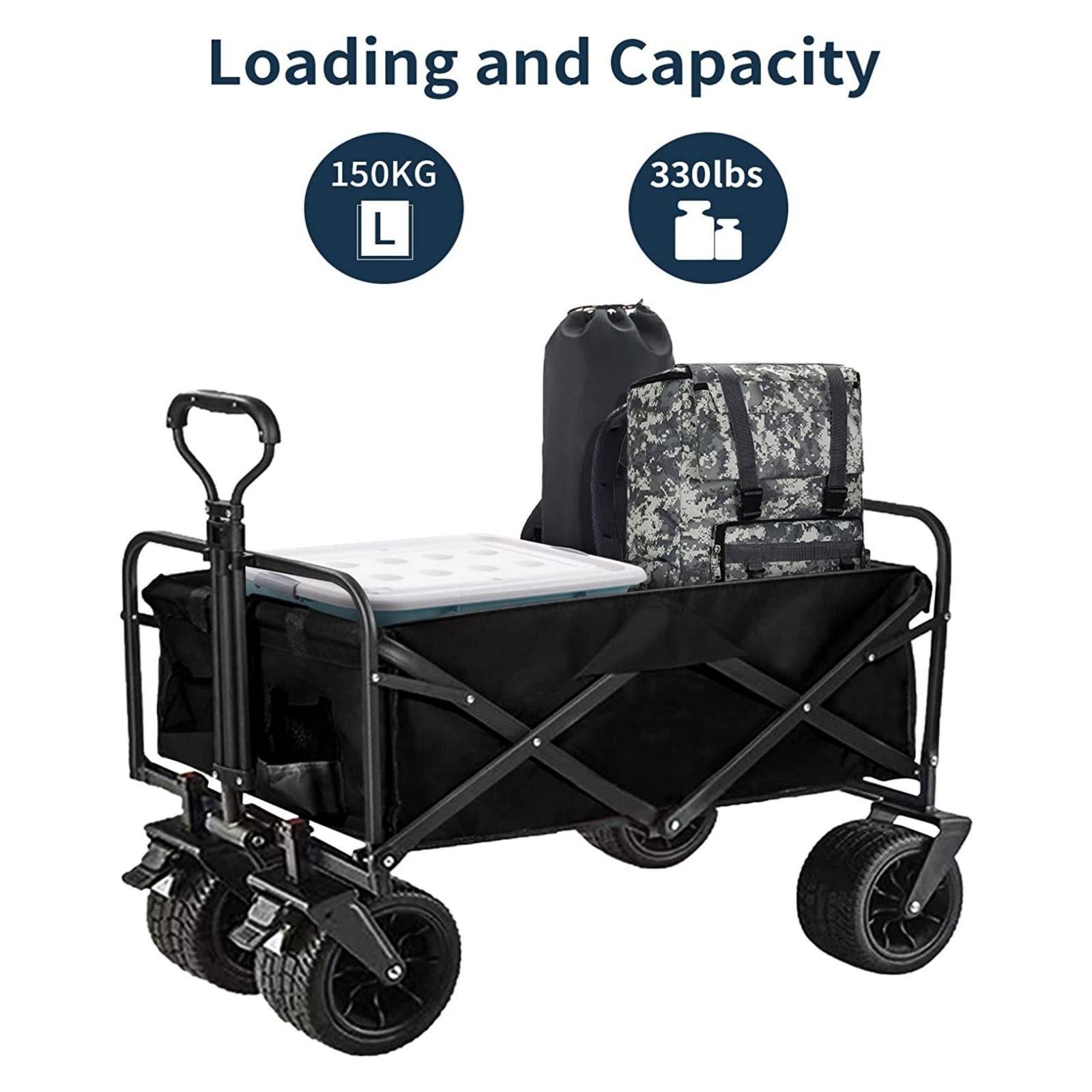 1PC Foldable Shopping Cart ( Khaki ), Heavy Duty Collapsible Wagon with All-Terrain 10cm Wheels, Load 150kg, Portable 160 Liter Large Capacity Beach Wagon, Camping, Garden, Beach Day, Picnics, Shopping, Outdoor Grocery Cart with Adjustable Handle-Pet Care &gt; Cat Supplies &gt; Cat Carriers &amp; Crates-PEROZ Accessories