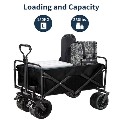 1PC Foldable Shopping Cart ( Khaki ), Heavy Duty Collapsible Wagon with All-Terrain 10cm Wheels, Load 150kg, Portable 160 Liter Large Capacity Beach Wagon, Camping, Garden, Beach Day, Picnics, Shopping, Outdoor Grocery Cart with Adjustable Handle-Pet Care &gt; Cat Supplies &gt; Cat Carriers &amp; Crates-PEROZ Accessories