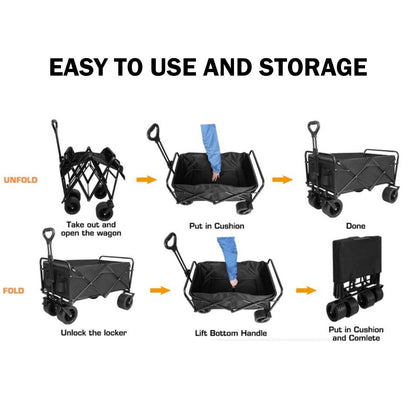 1PC Foldable Shopping Cart ( Khaki ), Heavy Duty Collapsible Wagon with All-Terrain 10cm Wheels, Load 150kg, Portable 160 Liter Large Capacity Beach Wagon, Camping, Garden, Beach Day, Picnics, Shopping, Outdoor Grocery Cart with Adjustable Handle-Pet Care &gt; Cat Supplies &gt; Cat Carriers &amp; Crates-PEROZ Accessories
