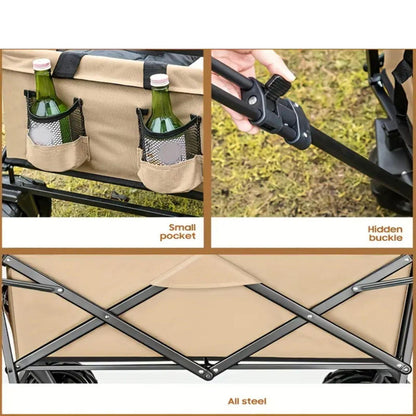 1PC Foldable Shopping Cart ( Khaki ), Heavy Duty Collapsible Wagon with All-Terrain 10cm Wheels, Load 150kg, Portable 160 Liter Large Capacity Beach Wagon, Camping, Garden, Beach Day, Picnics, Shopping, Outdoor Grocery Cart with Adjustable Handle-Pet Care &gt; Cat Supplies &gt; Cat Carriers &amp; Crates-PEROZ Accessories