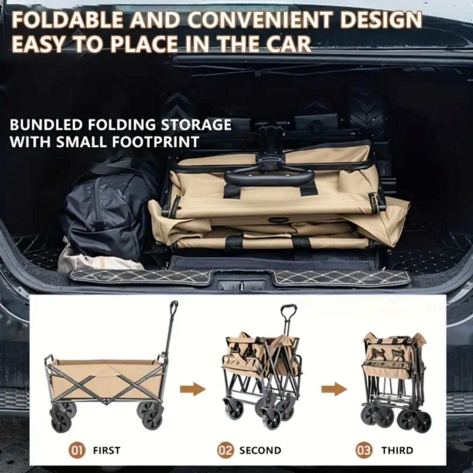 1PC Foldable Shopping Cart ( Khaki ), Heavy Duty Collapsible Wagon with All-Terrain 10cm Wheels, Load 150kg, Portable 160 Liter Large Capacity Beach Wagon, Camping, Garden, Beach Day, Picnics, Shopping, Outdoor Grocery Cart with Adjustable Handle-Pet Care &gt; Cat Supplies &gt; Cat Carriers &amp; Crates-PEROZ Accessories