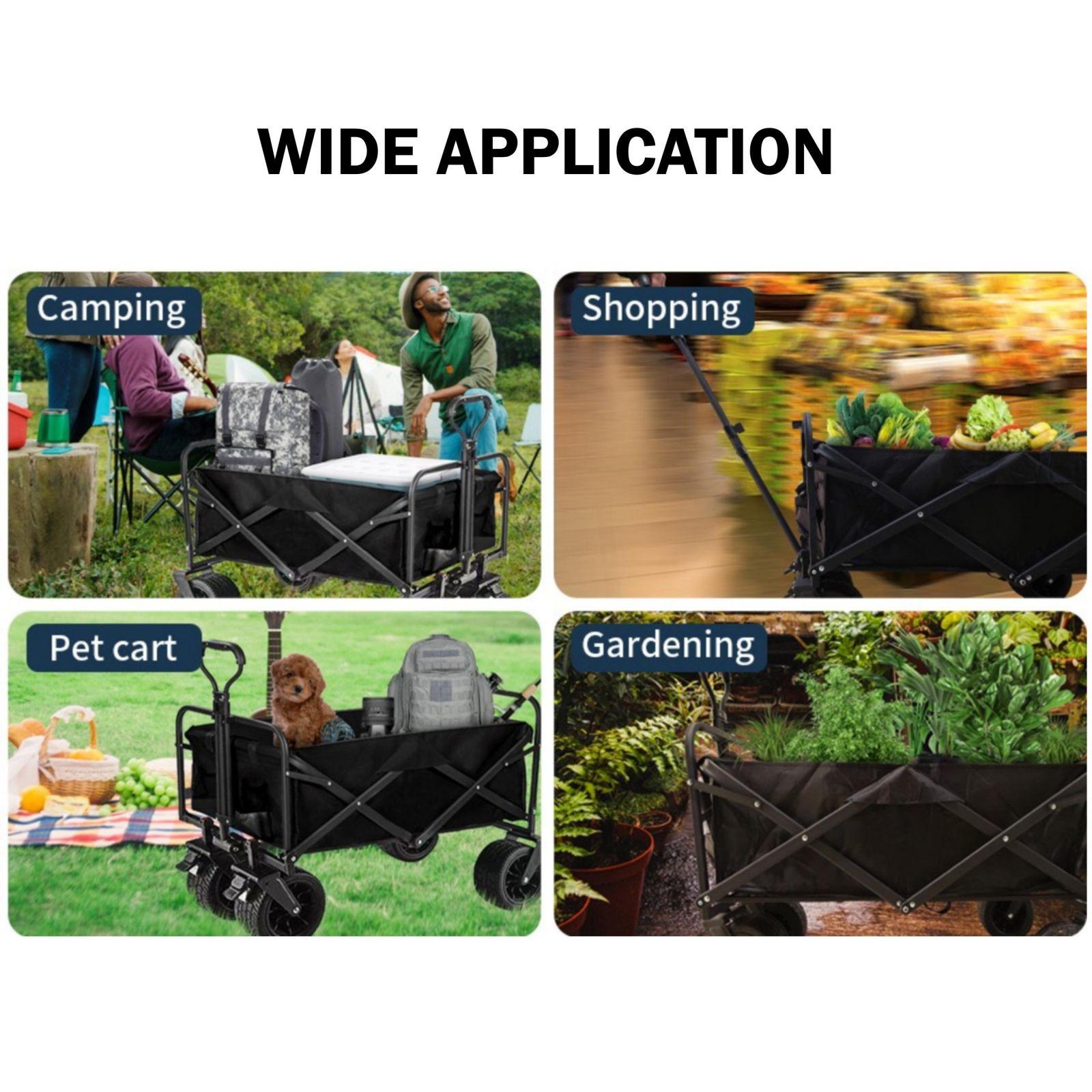1PC Foldable Shopping Cart ( Khaki ), Heavy Duty Collapsible Wagon with All-Terrain 10cm Wheels, Load 150kg, Portable 160 Liter Large Capacity Beach Wagon, Camping, Garden, Beach Day, Picnics, Shopping, Outdoor Grocery Cart with Adjustable Handle-Pet Care &gt; Cat Supplies &gt; Cat Carriers &amp; Crates-PEROZ Accessories