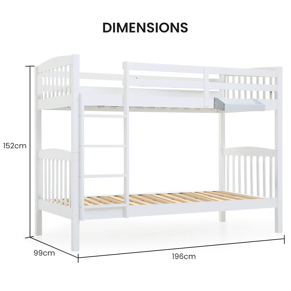 Kingston Slumber Wooden Kids Bunk Bed Frame, with Modular Design that can convert to 2 Single, White-Furniture &gt; Bedroom-PEROZ Accessories