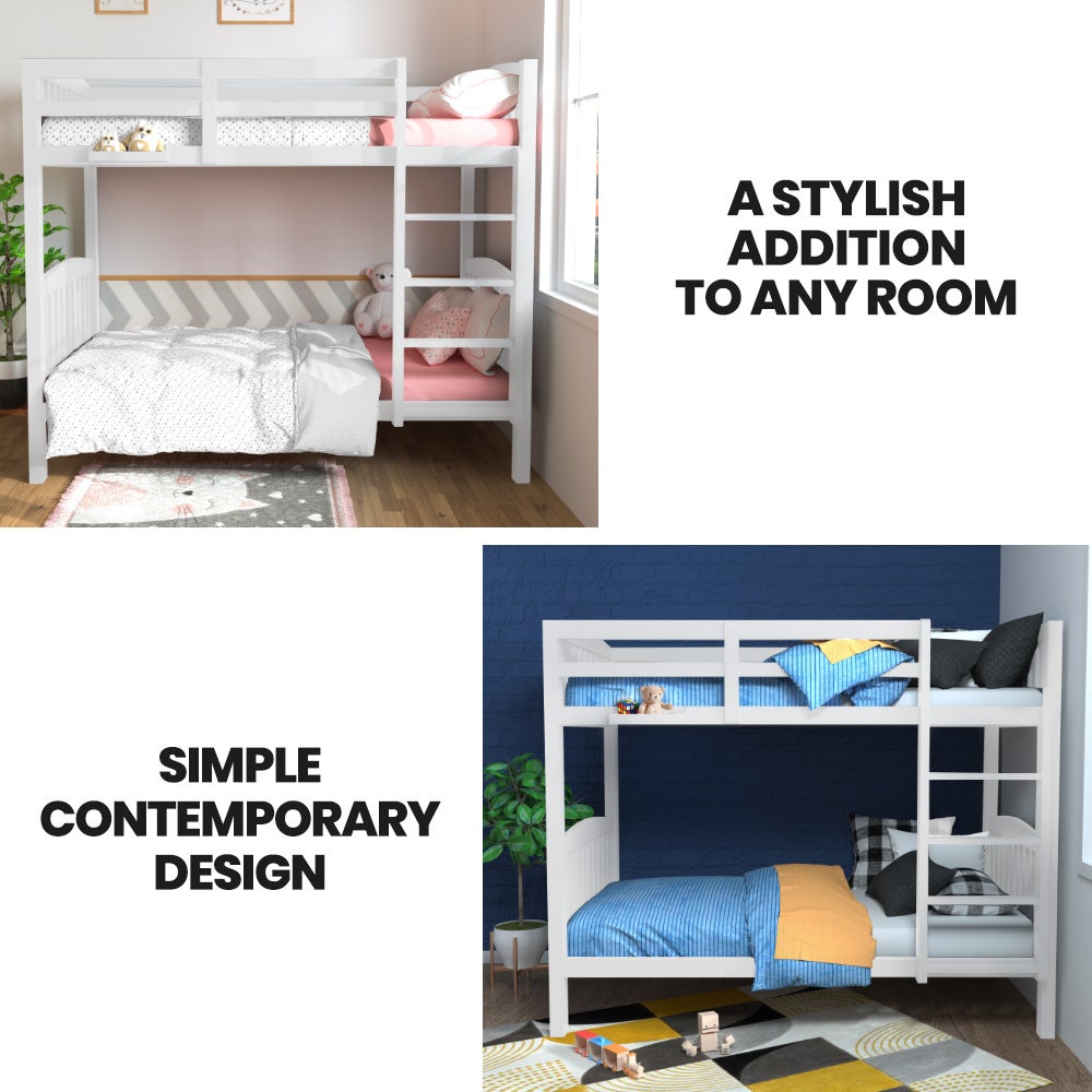 Kingston Slumber Wooden Kids Bunk Bed Frame, with Modular Design that can convert to 2 Single, White-Furniture &gt; Bedroom-PEROZ Accessories