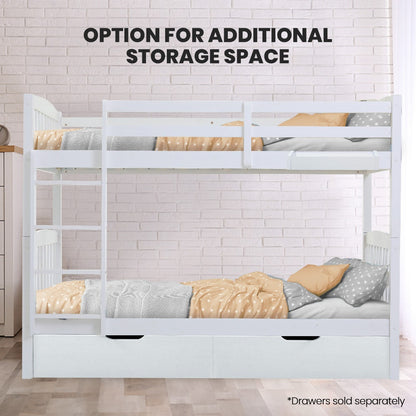 Kingston Slumber Wooden Kids Bunk Bed Frame, with Modular Design that can convert to 2 Single, White-Furniture &gt; Bedroom-PEROZ Accessories