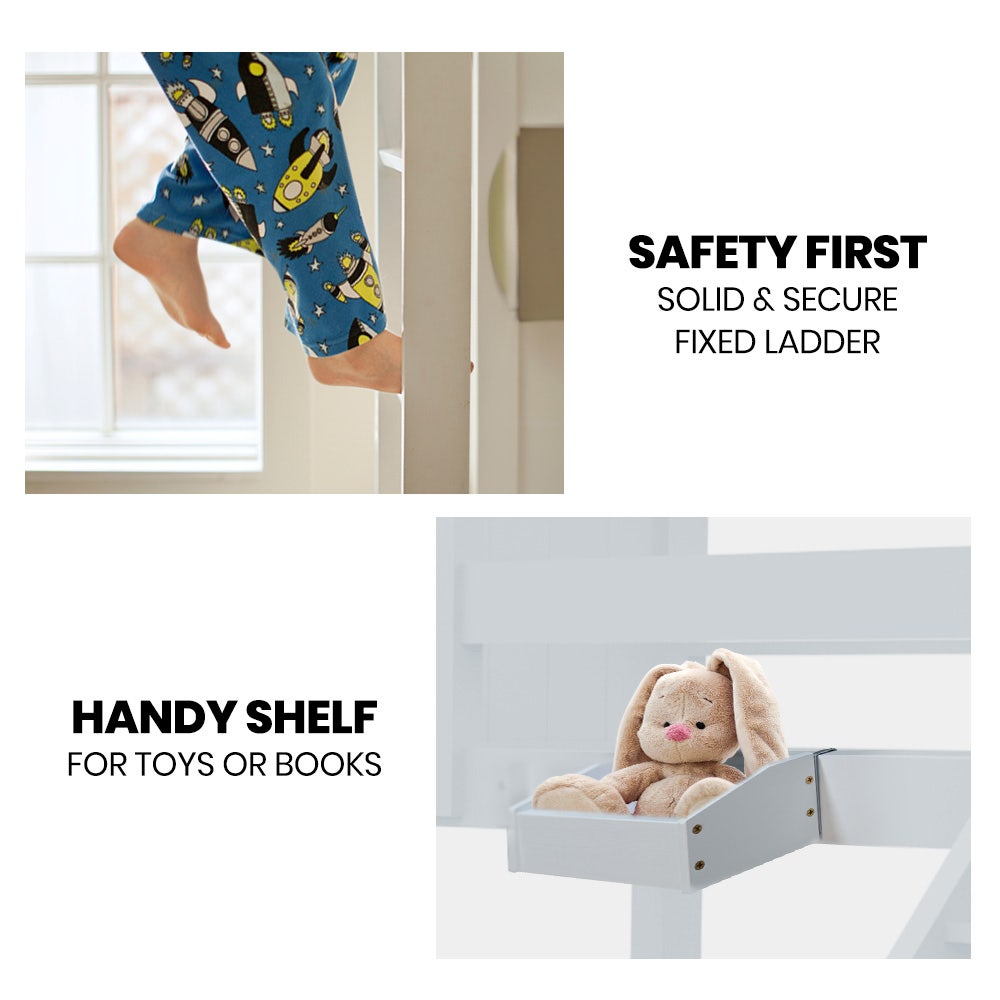 Kingston Slumber Wooden Kids Bunk Bed Frame, with Modular Design that can convert to 2 Single, White-Furniture &gt; Bedroom-PEROZ Accessories