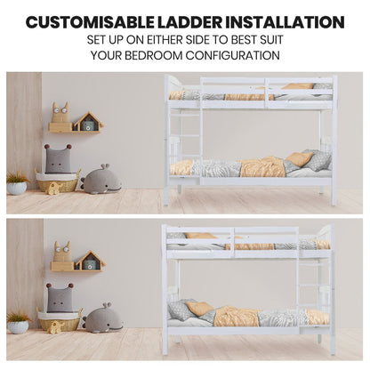 Kingston Slumber Wooden Kids Bunk Bed Frame, with Modular Design that can convert to 2 Single, White-Furniture &gt; Bedroom-PEROZ Accessories