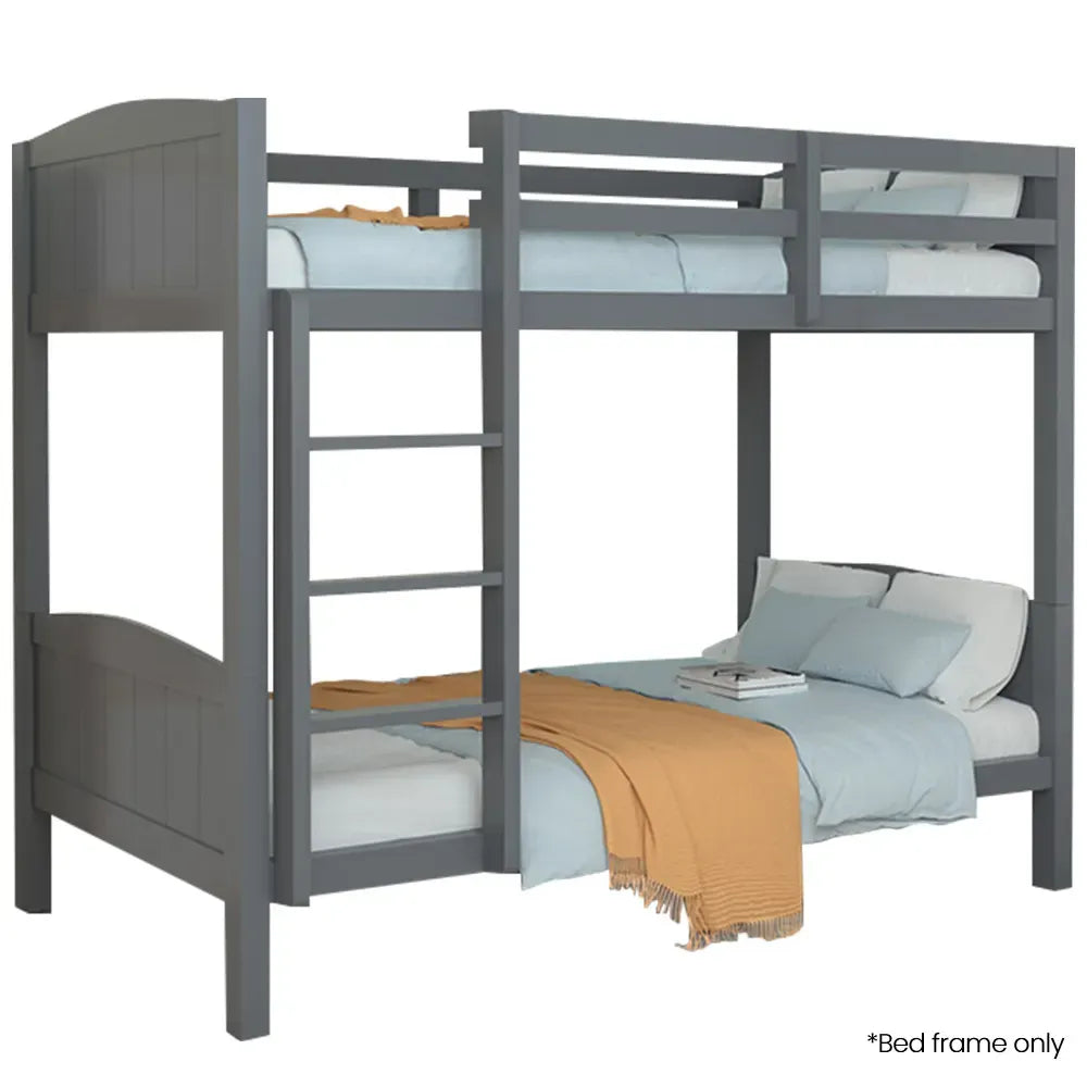 KINGSTON SLUMBER Single Bunk Bed Frame, Solid Pine 2-in-1 Modular Design Convert to 2 Single Beds, Grey-Furniture > Bedroom > Beds &amp; Bed Frames-PEROZ Accessories