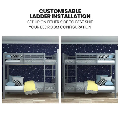 KINGSTON SLUMBER Single Bunk Bed Frame, Solid Pine 2-in-1 Modular Design Convert to 2 Single Beds, Grey-Furniture > Bedroom > Beds &amp; Bed Frames-PEROZ Accessories