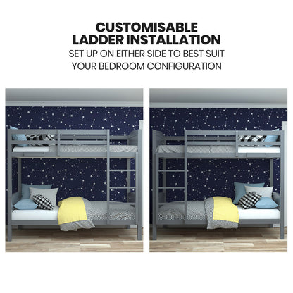 KINGSTON SLUMBER Single Bunk Bed Frame, Solid Pine 2-in-1 Modular Design Convert to 2 Single Beds, Grey-Furniture &gt; Bedroom &gt; Beds &amp; Bed Frames-PEROZ Accessories