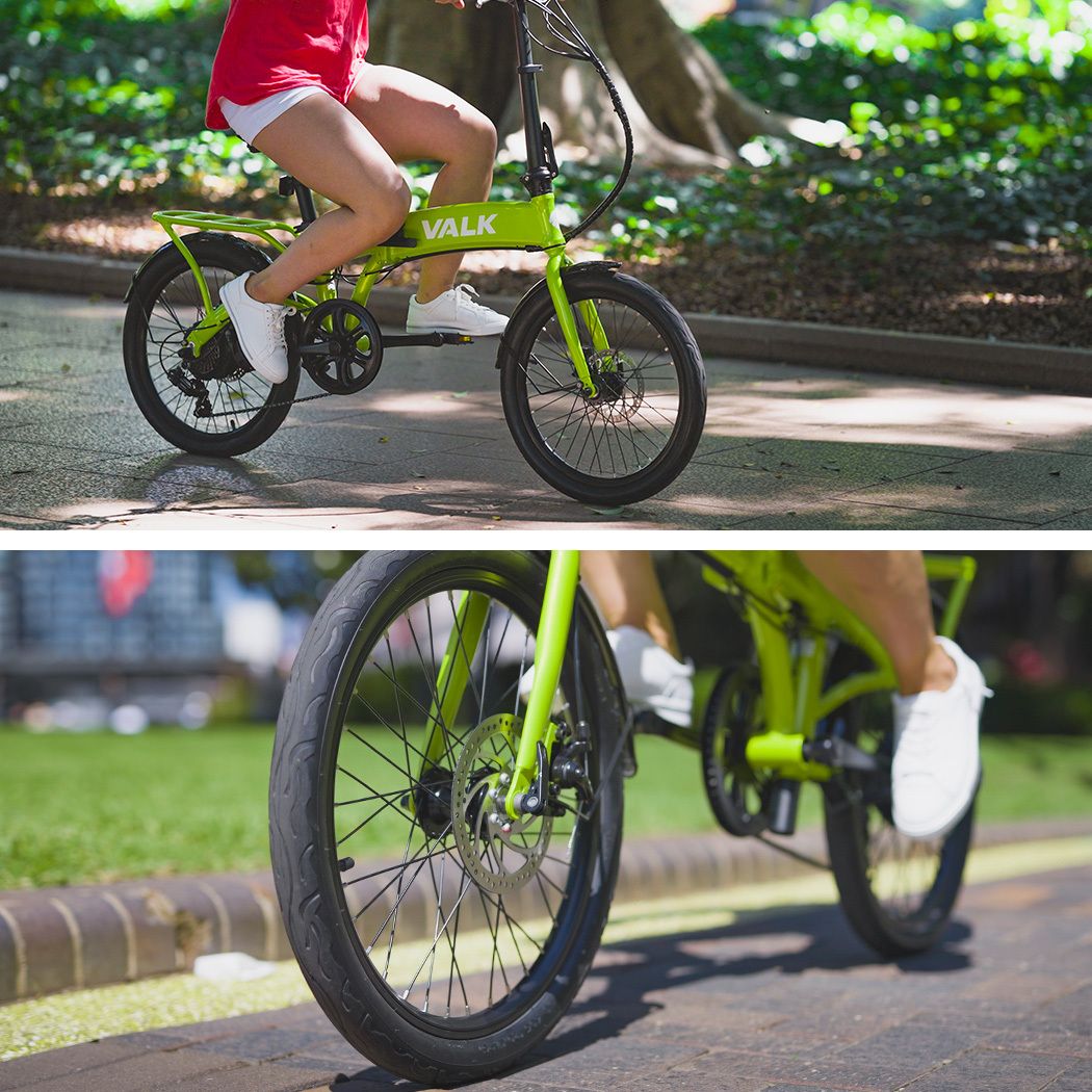 VALK Shuttle 5 Electric Folding Bike, Gen II, 20" Tyres, Shimano 7-Speed, Lime Green-Sports &amp; Fitness > Bikes &amp; Accessories-PEROZ Accessories