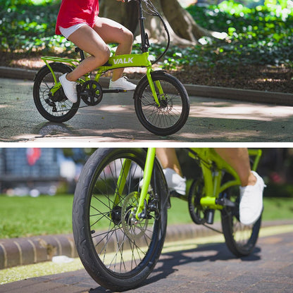 VALK Shuttle 5 Electric Folding Bike, Gen II, 20" Tyres, Shimano 7-Speed, Lime Green-Sports &amp; Fitness > Bikes &amp; Accessories-PEROZ Accessories