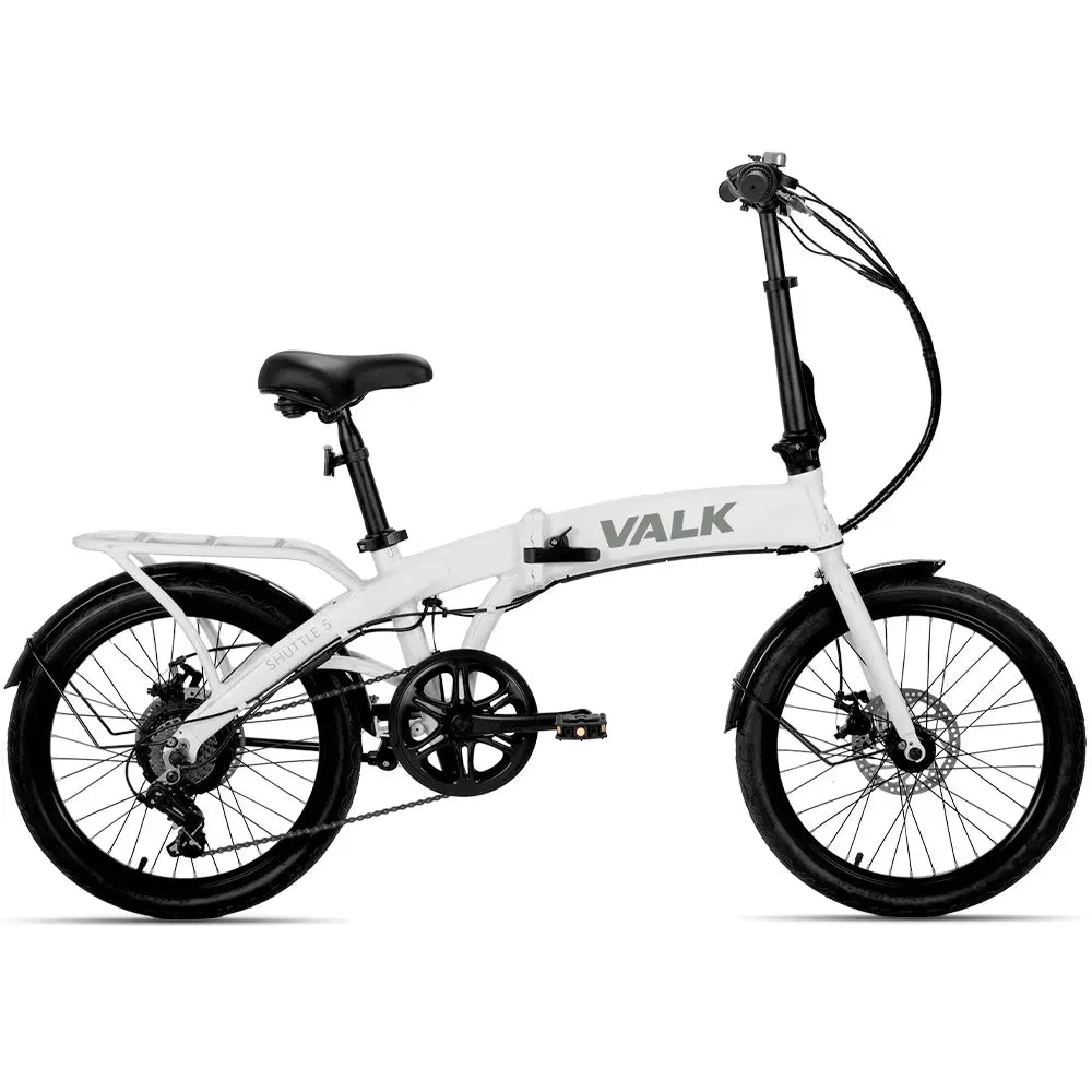 VALK Shuttle 5 Electric Folding Bike, Gen II, 20" Tyres, Shimano 7-Speed, White-Sports &amp; Fitness > Bikes &amp; Accessories-PEROZ Accessories