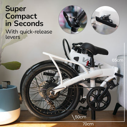 VALK Shuttle 5 Electric Folding Bike, Gen II, 20&quot; Tyres, Shimano 7-Speed, White-Sports &amp; Fitness &gt; Bikes &amp; Accessories-PEROZ Accessories