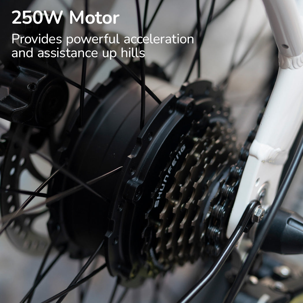 VALK Shuttle 5 Electric Folding Bike, Gen II, 20&quot; Tyres, Shimano 7-Speed, White-Sports &amp; Fitness &gt; Bikes &amp; Accessories-PEROZ Accessories