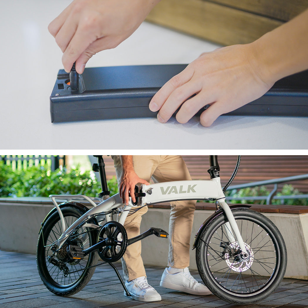 VALK Shuttle 5 Electric Folding Bike, Gen II, 20&quot; Tyres, Shimano 7-Speed, White-Sports &amp; Fitness &gt; Bikes &amp; Accessories-PEROZ Accessories