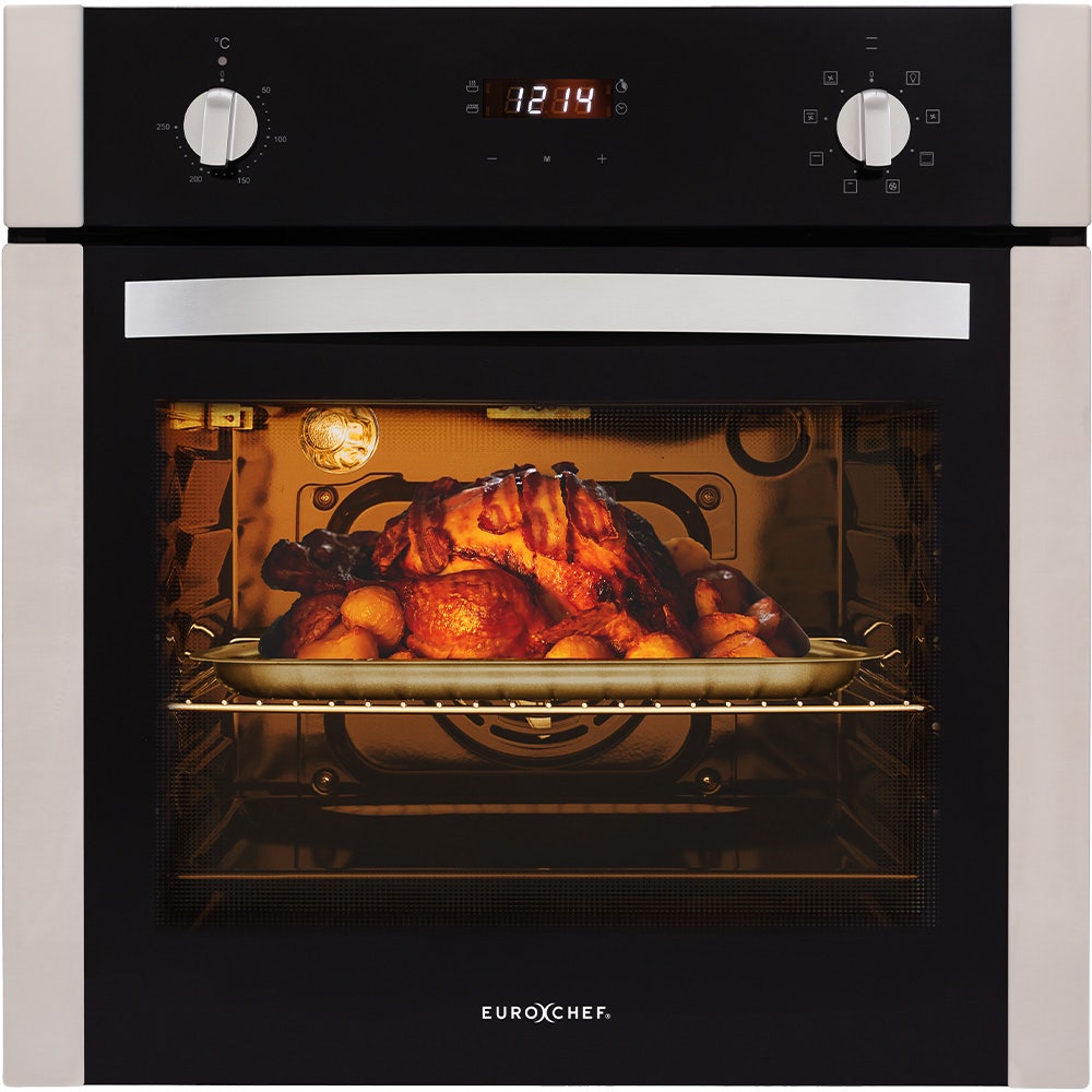 EuroChef 60cm Stainless Built-in 70L Grill 8 Function Fan Forced Electric Wall Oven-Wall Ovens-PEROZ Accessories