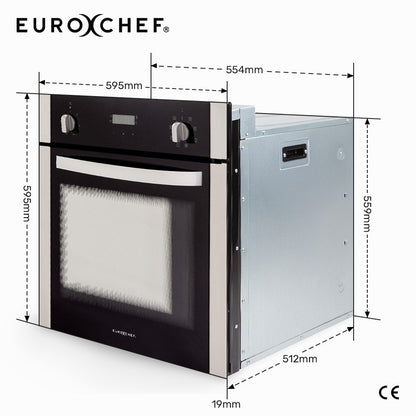 EuroChef 60cm Stainless Built-in 70L Grill 8 Function Fan Forced Electric Wall Oven-Wall Ovens-PEROZ Accessories