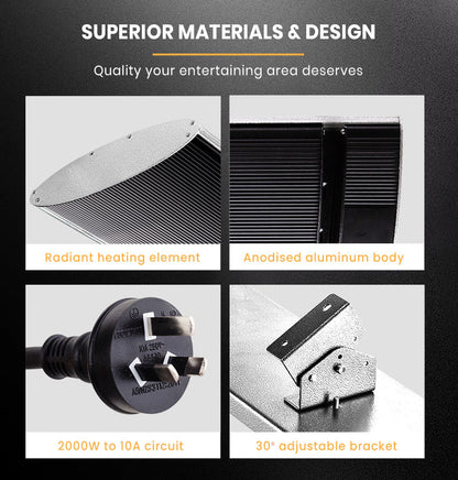 BIO Outdoor Strip Radiant Heater Alfresco 2000W Ceiling Wall Mount Heating Bar Panel-Appliances &gt; Heaters-PEROZ Accessories